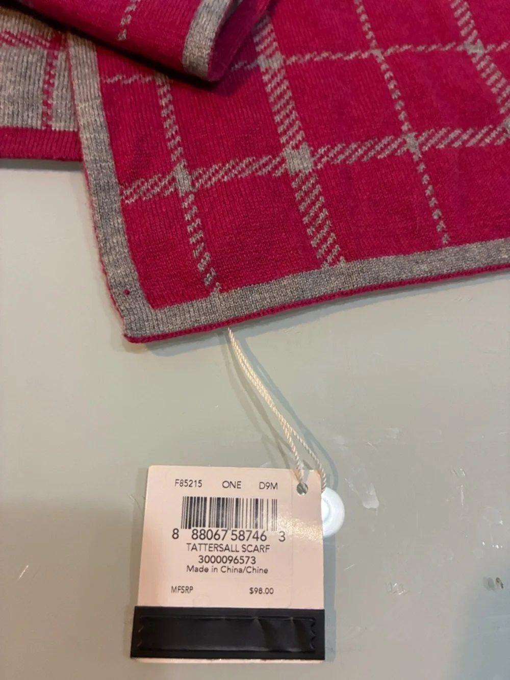 Coach Red and Gray Windowpane Wool Scarf - Picture 4 of 12